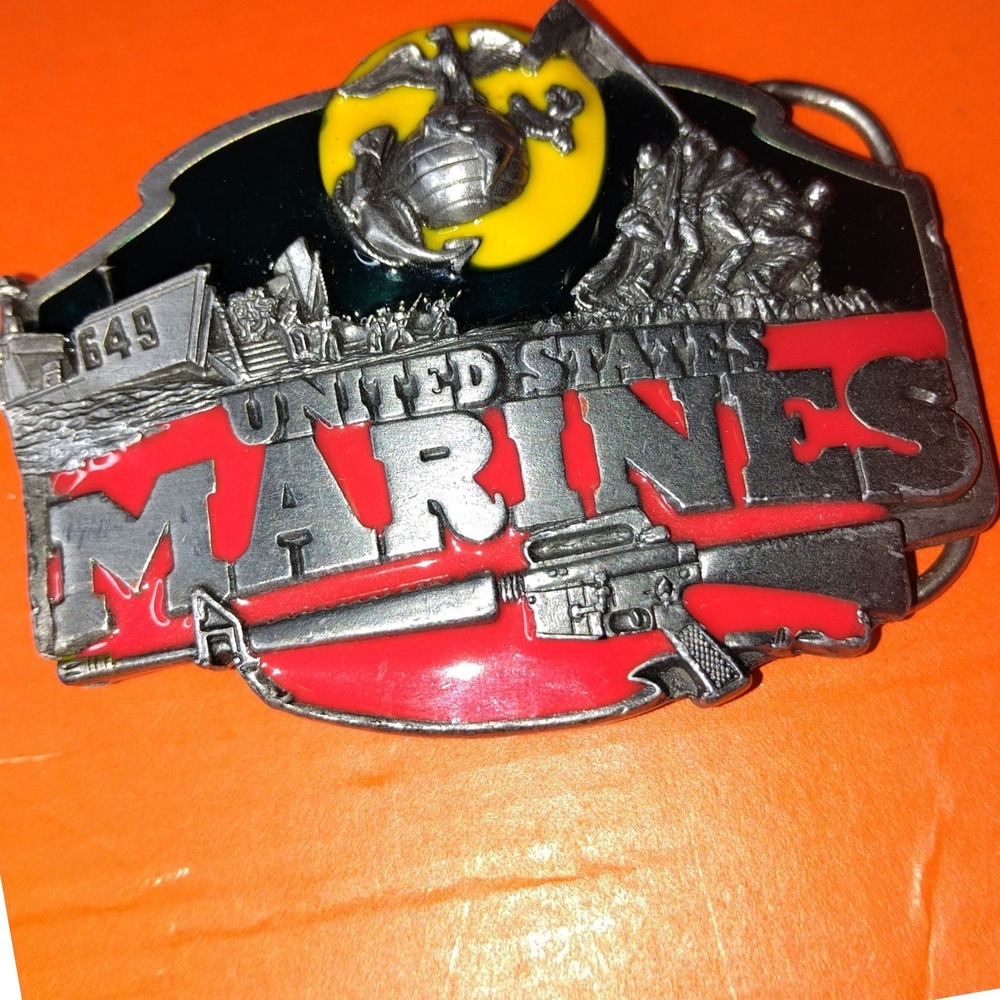 Vintage 1987 Siskiyou US Marines Belt Buckle Iwo Jima M16 Made in USA Pewter